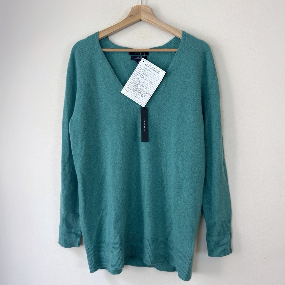 NWT Tahari SAMPLE 100% Cashmere Green Womens Sweater - Medium